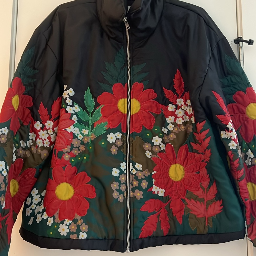 Anthropologie Floral Embroidered Bomber Jacket